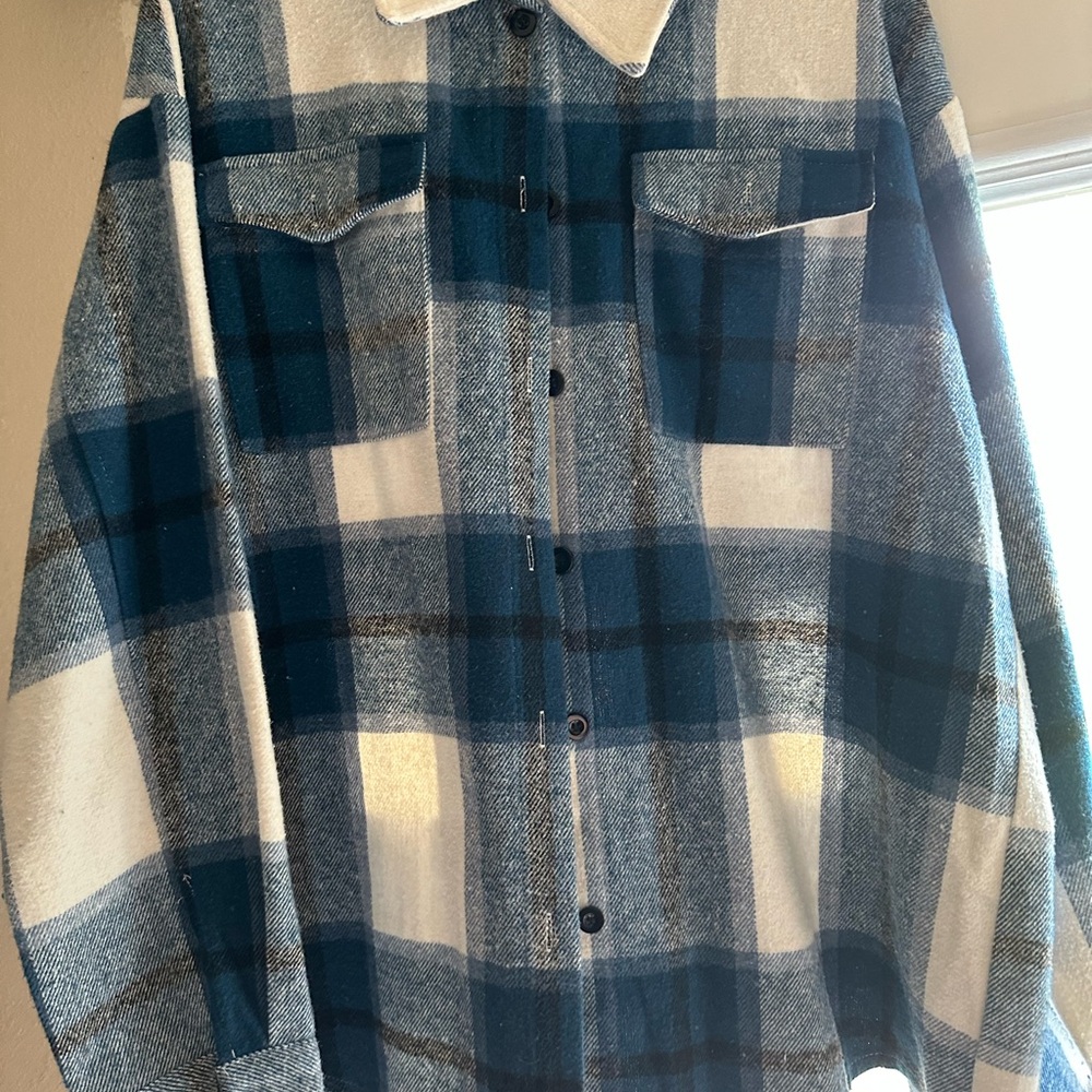 Blue and White Plaid Button-Up Shirt